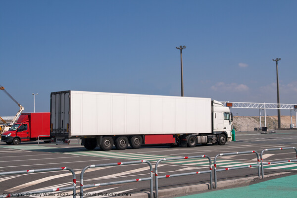 Large white lorry speeding from ferry Picture Board by Sally Wallis