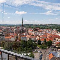 Buy canvas prints of View through window of Pilsen, Czech Republic by Sally Wallis