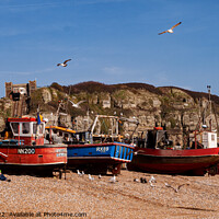 Buy canvas prints of Fishing Boats on Hastings Beach, East Sussex by Sally Wallis