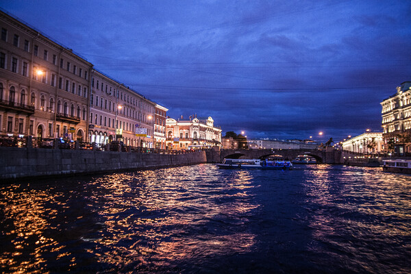 Night time cruise on the Neva, st Petersburg Picture Board by Sally Wallis