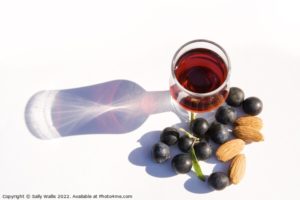 Sloe Gin with almonds & sloes Picture Board by Sally Wallis
