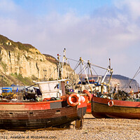 Buy canvas prints of two clinker built fishing boats by Sally Wallis