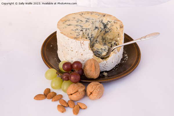Stilton Cheese with grapes & walnuts Picture Board by Sally Wallis