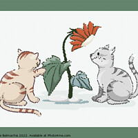 Buy canvas prints of Cute domestic kittens are playing with a flower, Halftones effects cartoon by othmane Belmachia