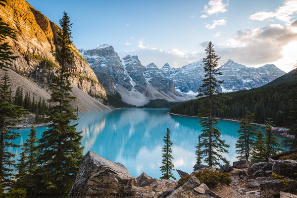 Moraine lake at sunset in autumn, Banff, Canada Picture Board by Matteo Colombo