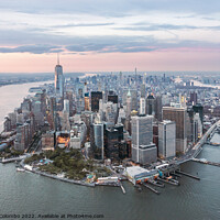 Buy canvas prints of Aerial of lower Manhattan peninsula at sunset, New York, USA by Matteo Colombo