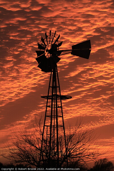 Kansas Sunset with a colorful Sky with a Windmill  Picture Board by Robert Brozek