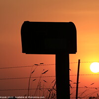 Buy canvas prints of Mailbox silhouette at sunset with orange sky by Robert Brozek