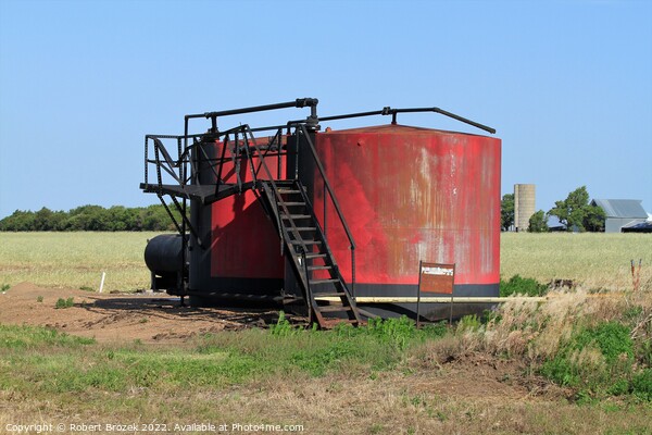  Red Oil Tank in a field with sky Picture Board by Robert Brozek