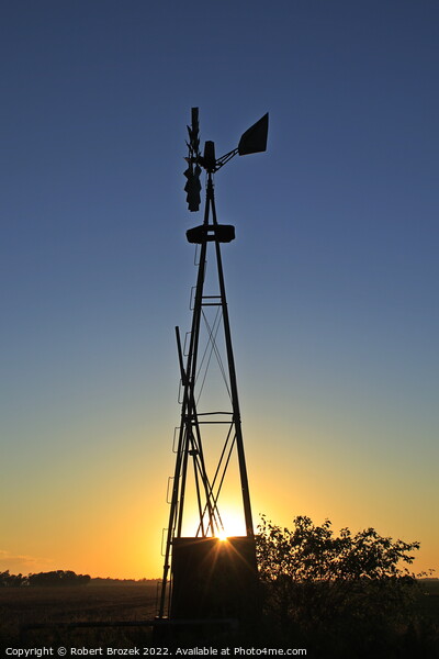 Kansas Windmill silhouette at Sunset Picture Board by Robert Brozek