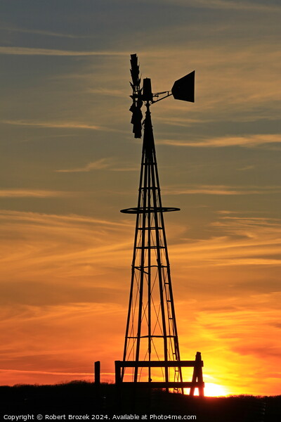 Kansas Golden Sky with clouds with a Farm Windmill silhouette Picture Board by Robert Brozek