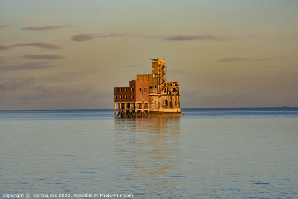 Abandoned Grain Tower at high tide in the evening  Picture Board by  Garbauske