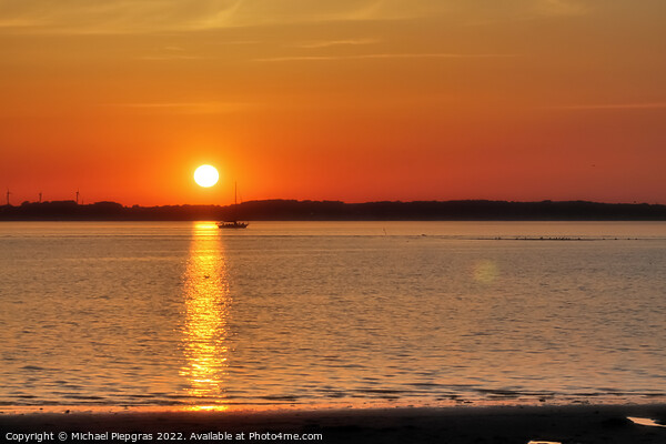Beautiful and romantic sunset at a lake in yellow and orange col Picture Board by Michael Piepgras