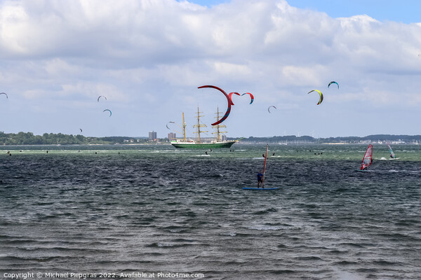Lots of kite surfing activity at the Baltic Sea beach of Laboe Picture Board by Michael Piepgras