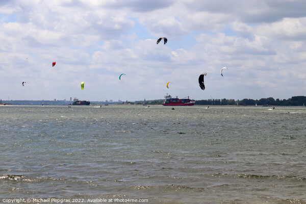 Lots of kite surfing activity at the Baltic Sea beach of Laboe i Picture Board by Michael Piepgras