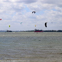 Buy canvas prints of Lots of kite surfing activity at the Baltic Sea beach of Laboe i by Michael Piepgras