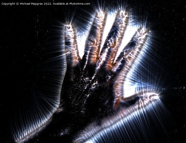 3D-Illustration of a glowing human female hand with a kirlian au Picture Board by Michael Piepgras