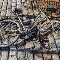 Buy canvas prints of Rusty bicycle got out water from cleaning the port of Kiel in Ge by Michael Piepgras