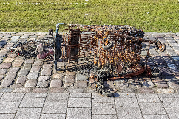 Rusty and damaged shopping cart found in the port of Kiel in Ger Picture Board by Michael Piepgras