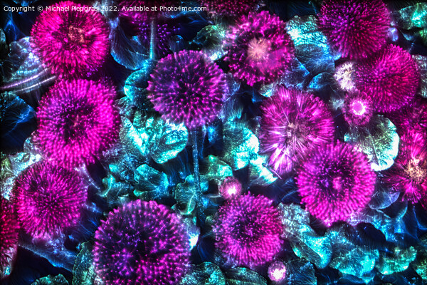 3D-Illustration of spring flowers with a high energy kirlian fie Picture Board by Michael Piepgras
