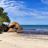 Buy canvas prints of Sunny day beach view on the paradise islands Seychelles. by Michael Piepgras