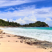 Buy canvas prints of Sunny day beach view on the paradise islands Seychelles by Michael Piepgras