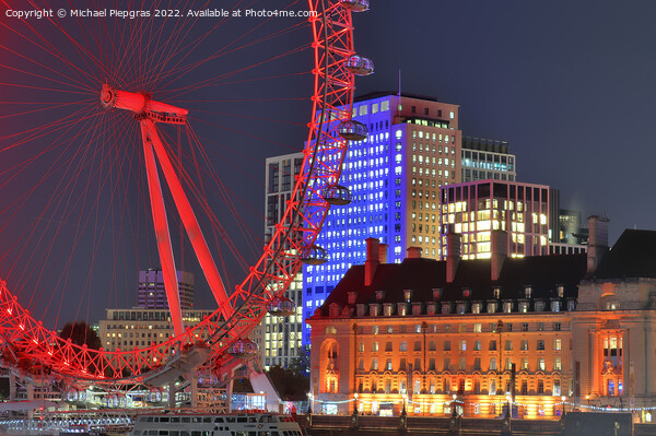River Thamse with light reflections and the London Eye ferris wheel at night Picture Board by Michael Piepgras