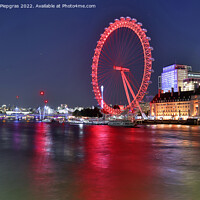 Buy canvas prints of River Thamse with light reflections and the London Eye ferris wheel at night by Michael Piepgras