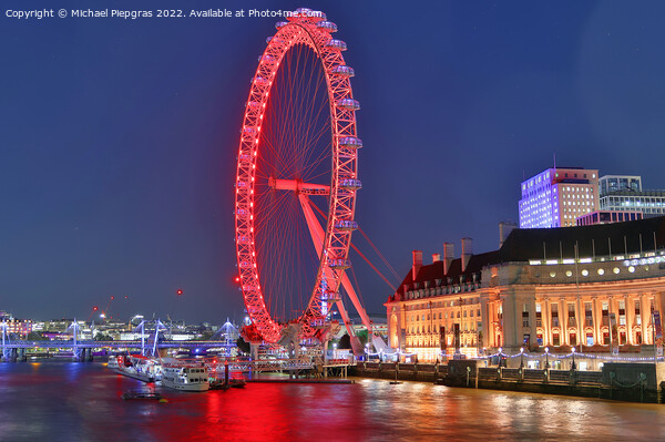 River Thamse with light reflections and the London Eye ferris wheel at night Picture Board by Michael Piepgras