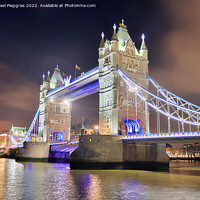 Buy canvas prints of View at the tower bridge in London at night by Michael Piepgras