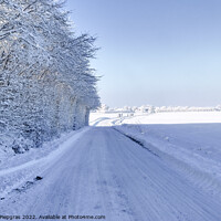 Buy canvas prints of View of a snow-covered country road in winter with sunshine and  by Michael Piepgras