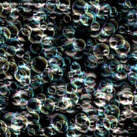 Buy canvas prints of Many colorful soap bubbles on a black background. Concept textur by Michael Piepgras