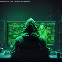 Buy canvas prints of A hacker looking at a computer with green symbols created with G by Michael Piepgras