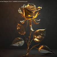 Buy canvas prints of A long-stemmed rose with golden petals against a dark background by Michael Piepgras