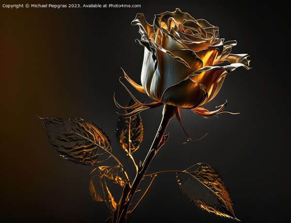 A long-stemmed rose with golden petals against a dark background Picture Board by Michael Piepgras