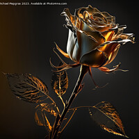 Buy canvas prints of A long-stemmed rose with golden petals against a dark background by Michael Piepgras