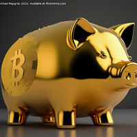 Buy canvas prints of A piggy bank made of gold with some cryptocurrency logo created  by Michael Piepgras