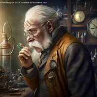Buy canvas prints of An elderly scientist in a steampunk look in an old lab created w by Michael Piepgras