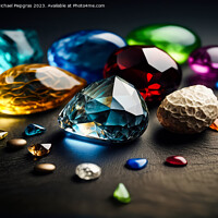 Buy canvas prints of Many different coloured gemstones on a dark table created with g by Michael Piepgras