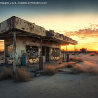 Buy canvas prints of An old abandoned petrol station on a road in the desert created  by Michael Piepgras