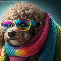 Buy canvas prints of A cute poodle with a scarf in rule sheet colours and sunglasses  by Michael Piepgras