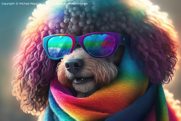 A cute poodle with a scarf in rule sheet colours and sunglasses  Picture Board by Michael Piepgras