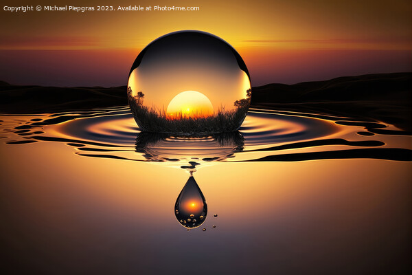 A large drop of water falls into a water surface in the sunset c Picture Board by Michael Piepgras