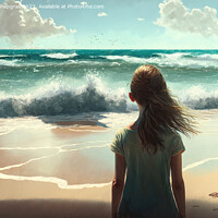 Buy canvas prints of A young woman looks alone at the waves on a beach created with g by Michael Piepgras