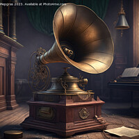 Buy canvas prints of An old vintage gramophone in steampunk style stands in an almost by Michael Piepgras