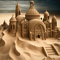 Buy canvas prints of A sandcastle in the shape of a church on a beach created with ge by Michael Piepgras