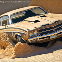 Buy canvas prints of A fast muscle car churns up sand in a desert created with genera by Michael Piepgras
