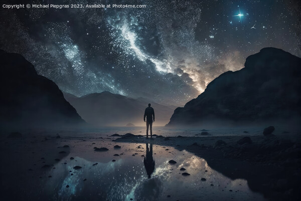 A lone person looks up at the stars of the Galaxy at night creat Picture Board by Michael Piepgras