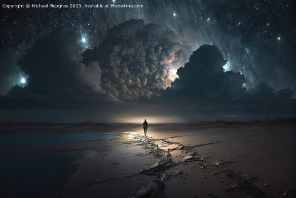 A lone person looks up at the stars of the Galaxy at night creat Picture Board by Michael Piepgras