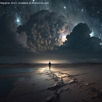 Buy canvas prints of A lone person looks up at the stars of the Galaxy at night creat by Michael Piepgras